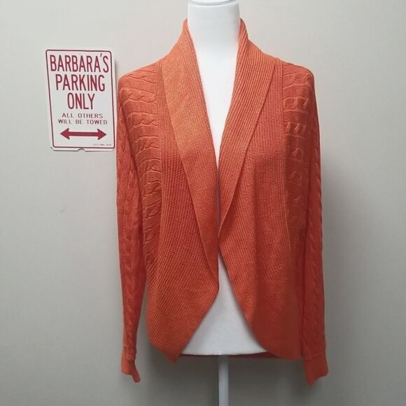 LAUREN RALPH LAUREN ORANGE CABLE KNIT OPEN CARDIGAN SZ MEDIUM - Picture 1 of 6
